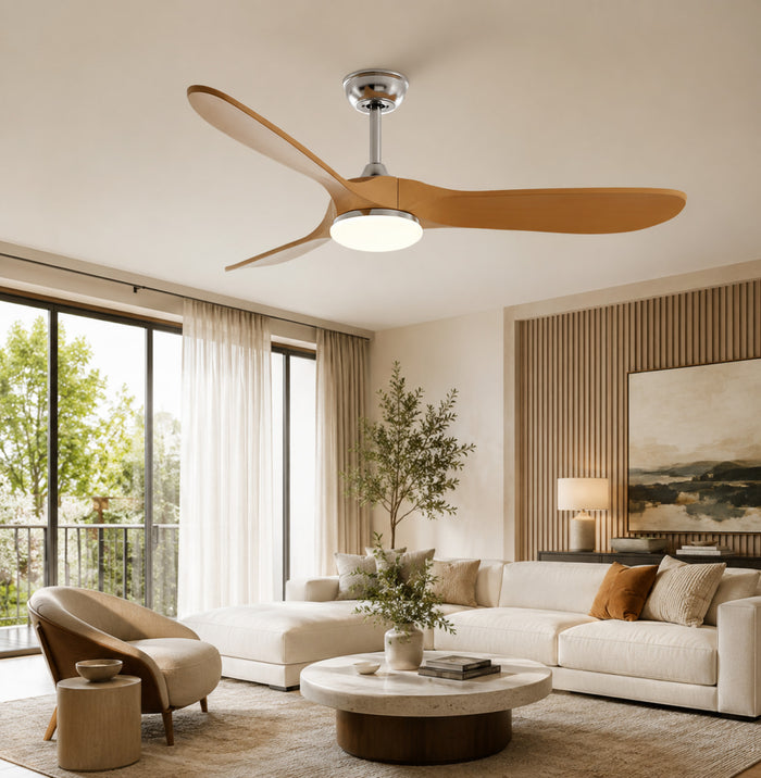 Lume | Vintage Chrome & Timber-Look Ceiling Fan