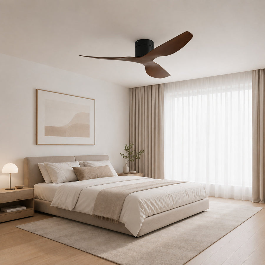 Oreila ceiling fan, detail of the blades and finish