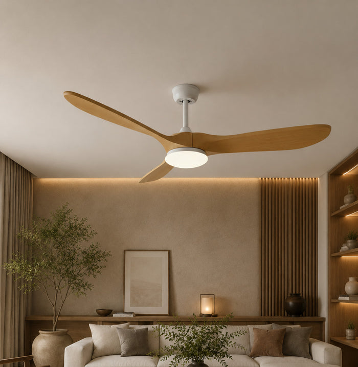 Alba | Vintage White & Timber-Look Ceiling Fan 2