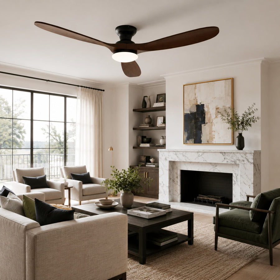 Living room with an Oreila ceiling fan