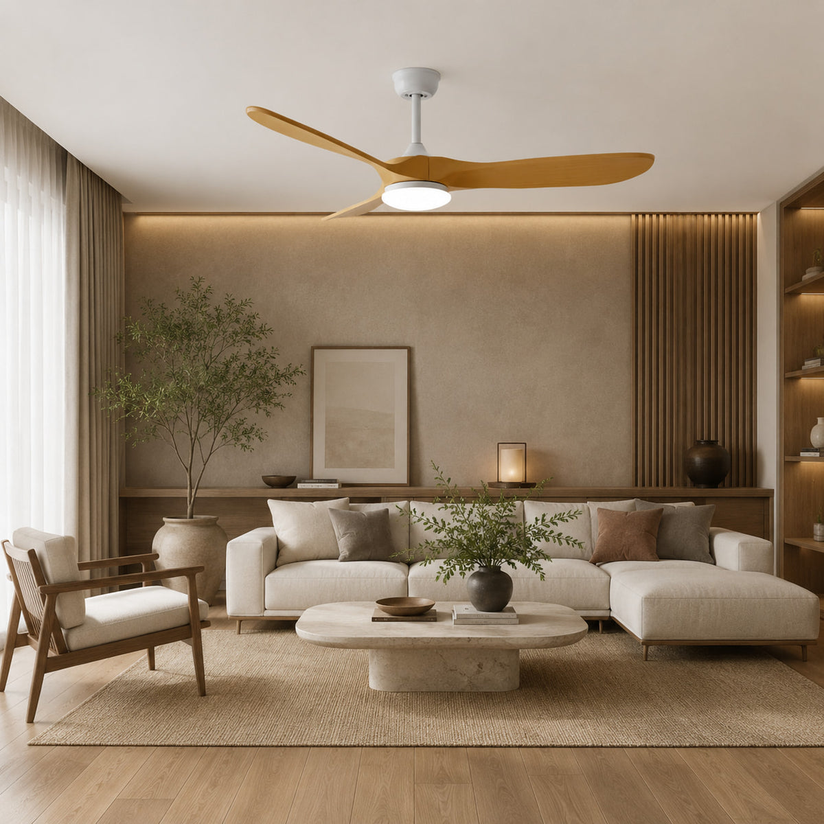 Alba | Vintage White & Timber-Look Ceiling Fan