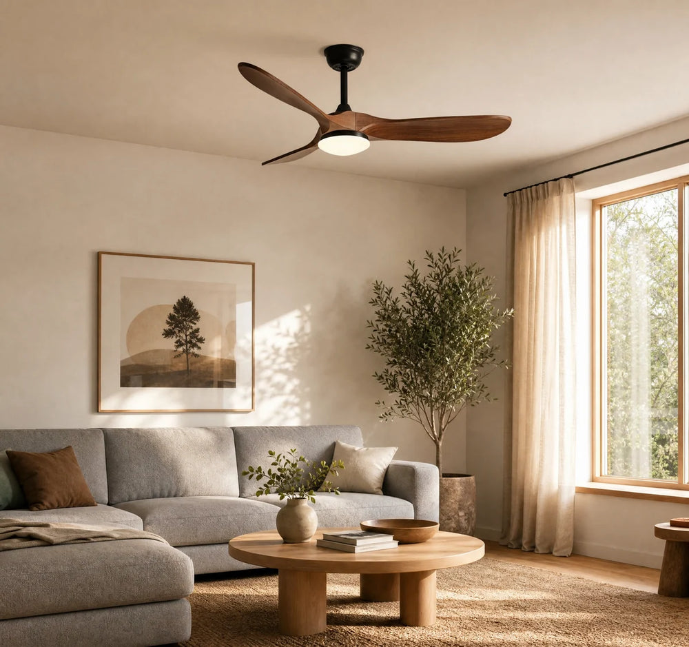 Ombra | Vintage Black & Dark Timber-Look Ceiling Fan